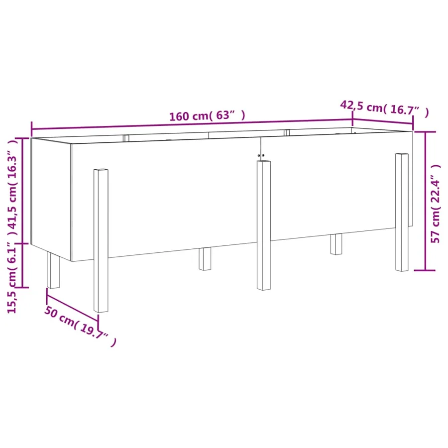 Lit surélevé de jardin 160x50x57 cm bois de pin massif - 9