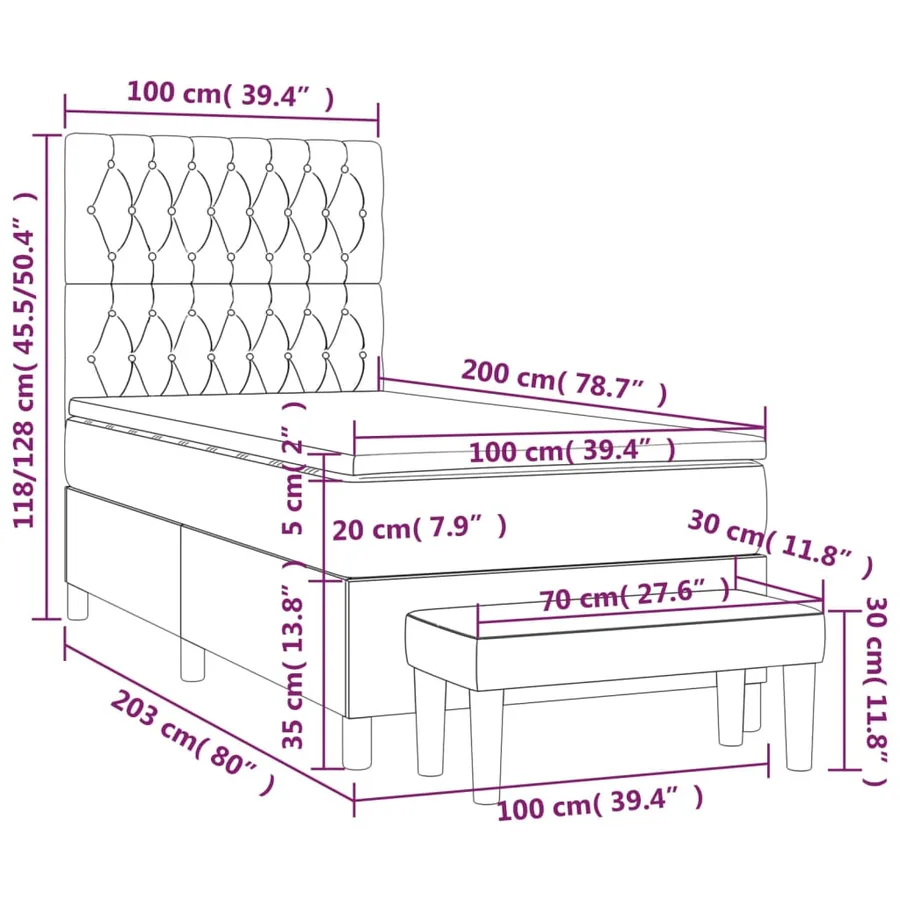 Sommier à lattes de lit avec matelas Noir 100x200 cm Velours - 8