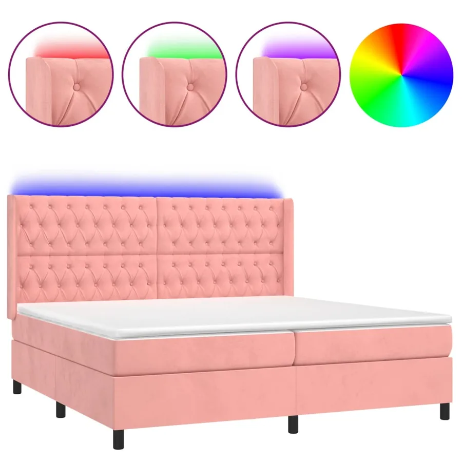 Sommier à lattes de lit matelas et LED Rose 200x200 cm Velours - 2