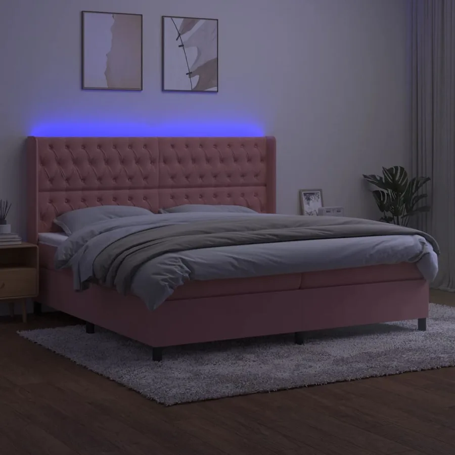 Sommier à lattes de lit matelas et LED Rose 200x200 cm Velours - 3
