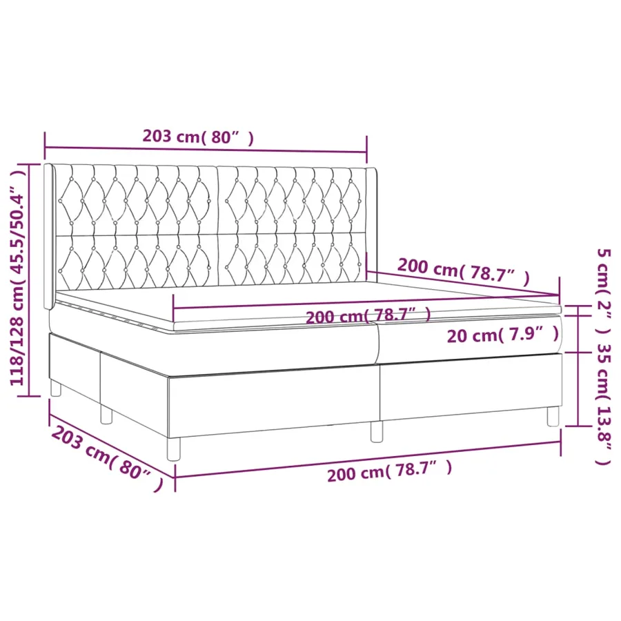 Sommier à lattes de lit matelas et LED Rose 200x200 cm Velours - 8