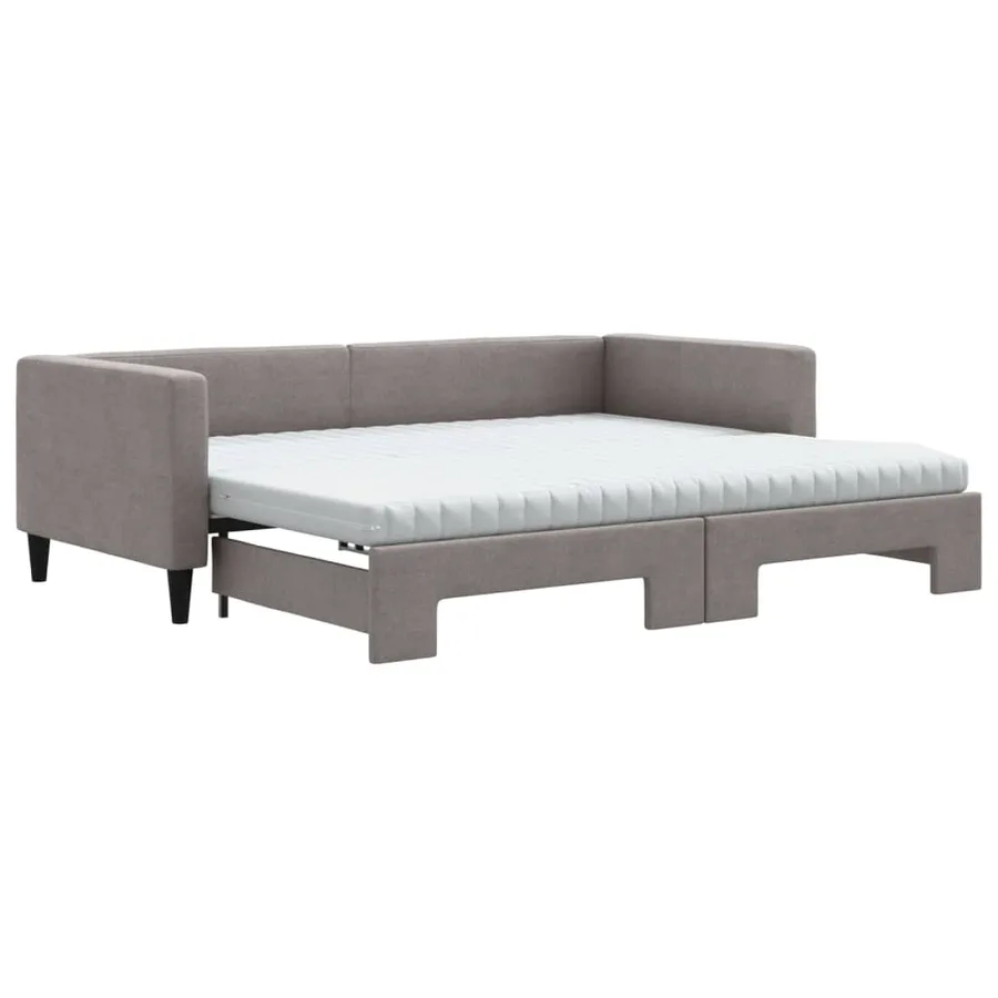 Lit de jour avec gigogne et matelas taupe 90x200 cm tissu - 2
