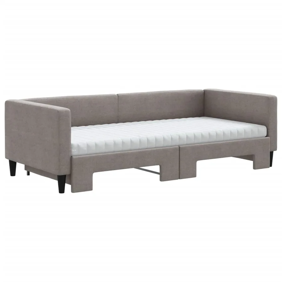Lit de jour avec gigogne et matelas taupe 90x200 cm tissu - 3