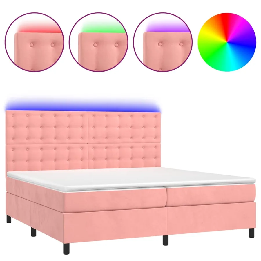 Sommier à lattes de lit matelas et LED Rose 200x200 cm Velours - 2