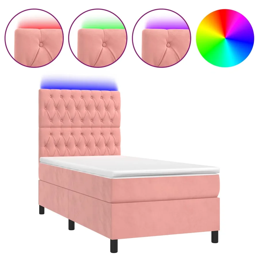 Sommier à lattes de lit matelas et LED Rose 90x200 cm Velours - 2