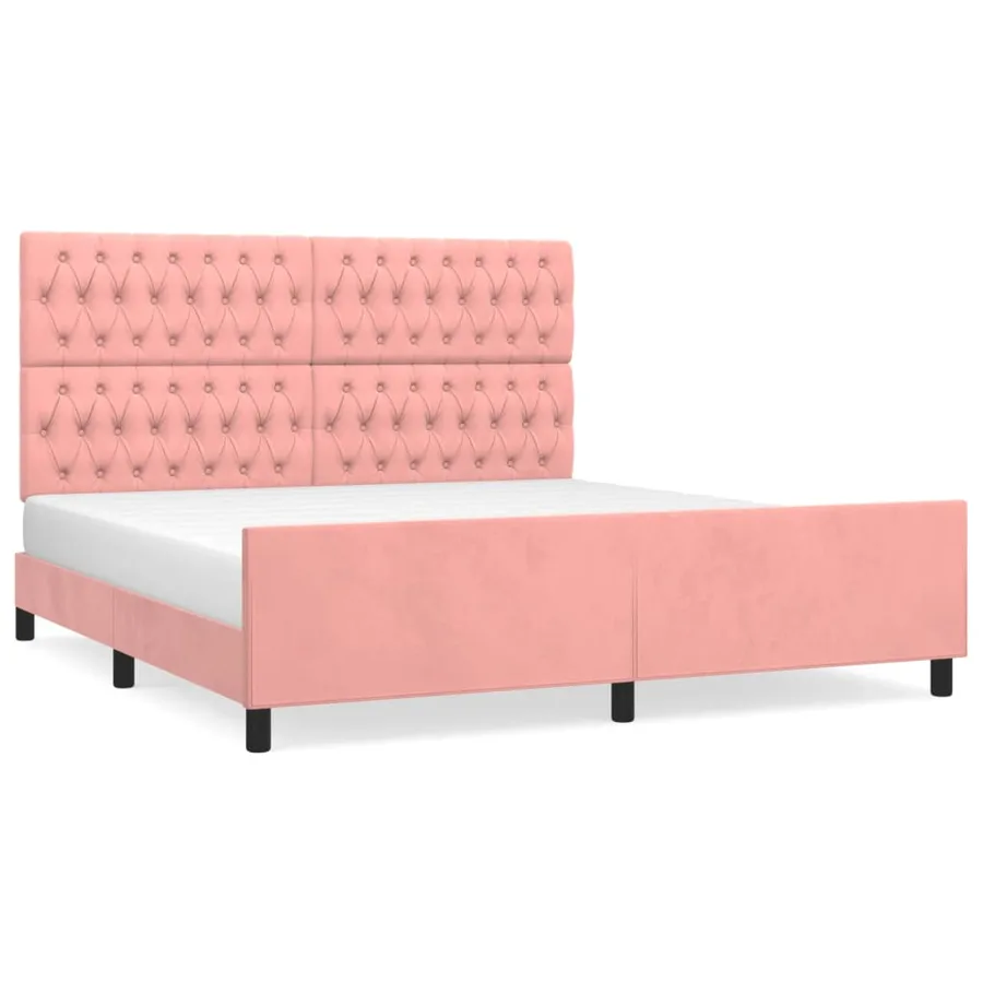 Cadre de lit sans matelas rose velours - 2