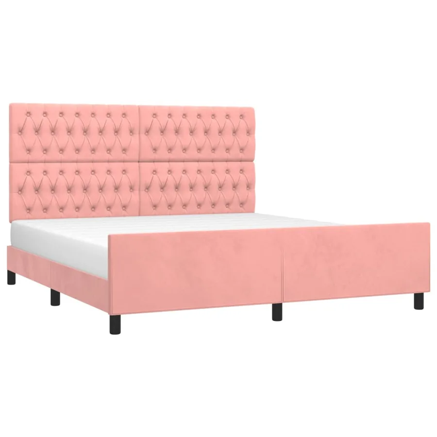 Cadre de lit sans matelas rose velours - 3