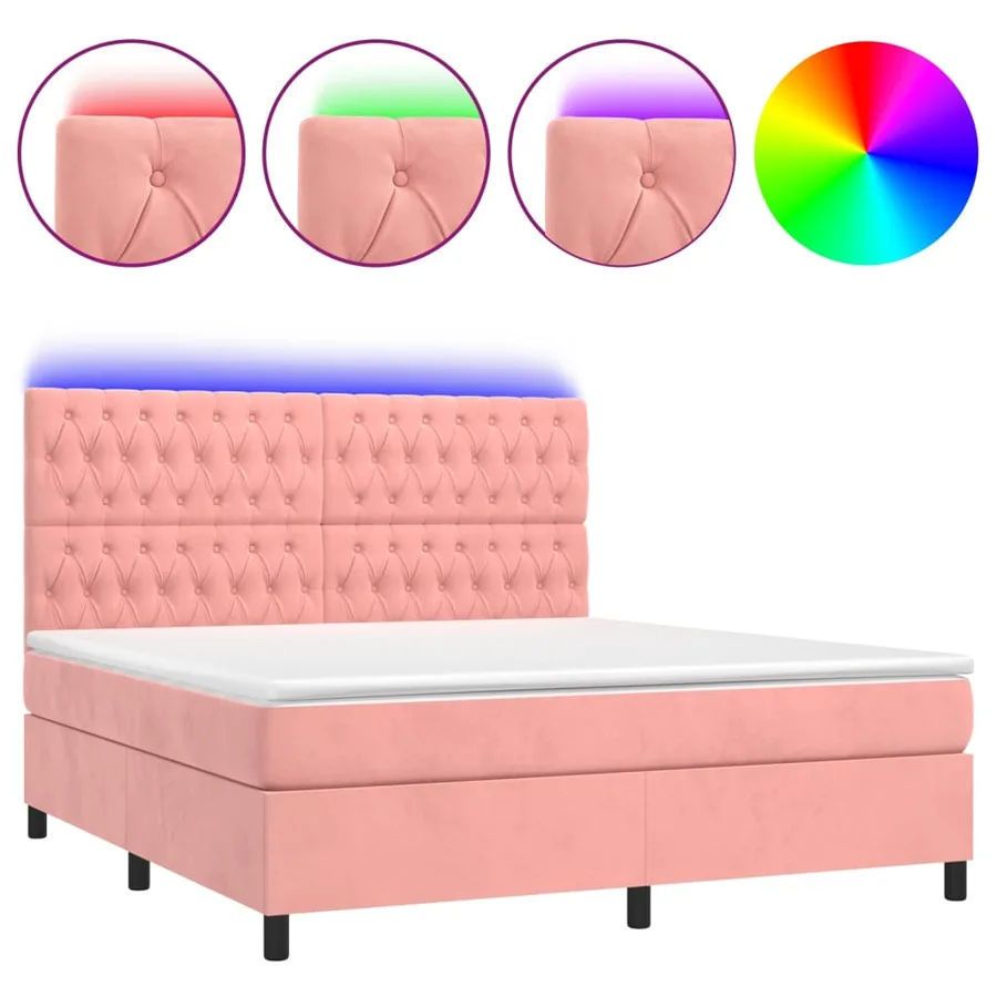 Sommier à lattes de lit matelas et LED Rose 180x200 cm Velours - 2