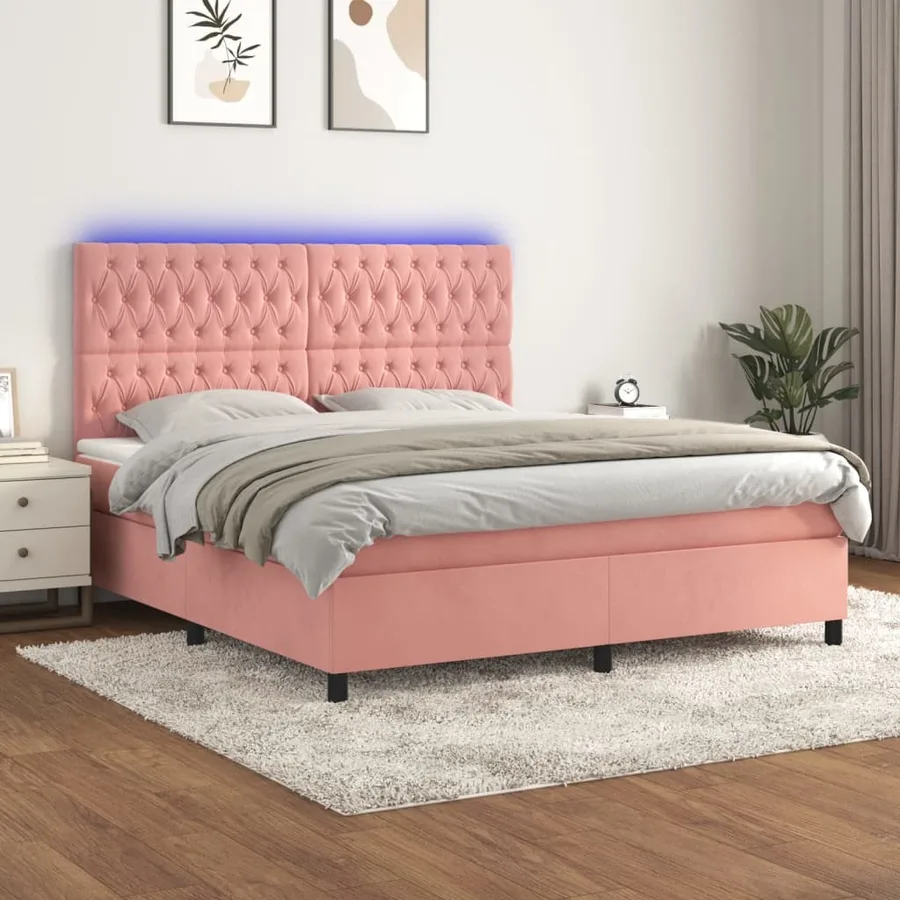 Sommier à lattes de lit matelas et LED Rose 180x200 cm Velours - 4