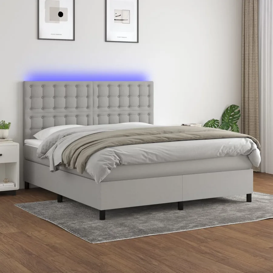 Sommier à lattes de lit et matelas et LED Gris clair 180x200 cm