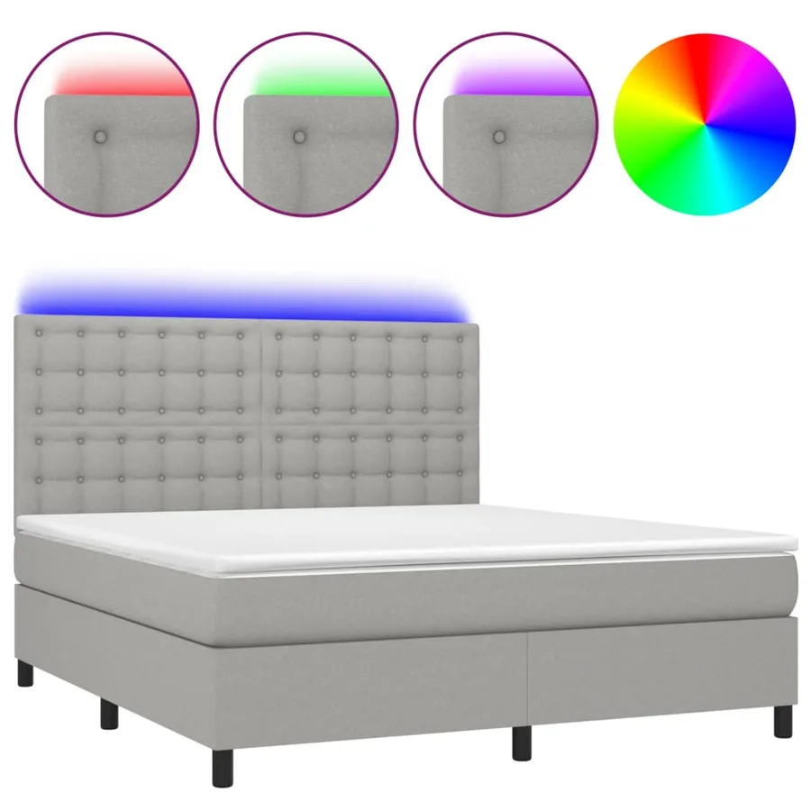 Sommier à lattes de lit et matelas et LED Gris clair 180x200 cm - 2