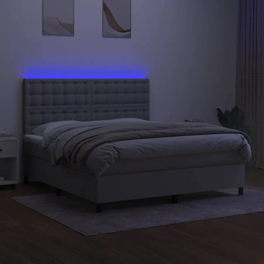 Sommier à lattes de lit et matelas et LED Gris clair 180x200 cm - 4