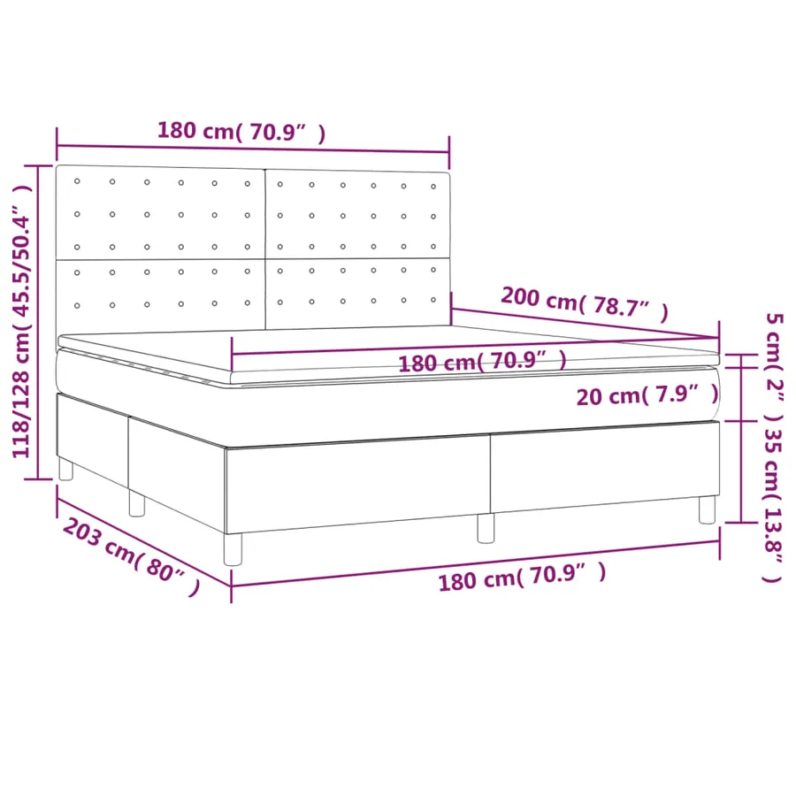 Sommier à lattes de lit et matelas et LED Gris clair 180x200 cm - 8