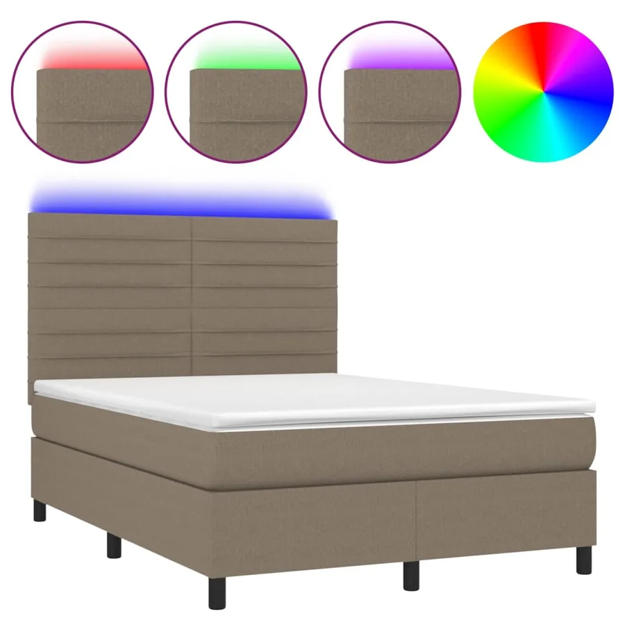 Sommier à lattes de lit et matelas et LED Taupe 140x190cm Tissu - 2