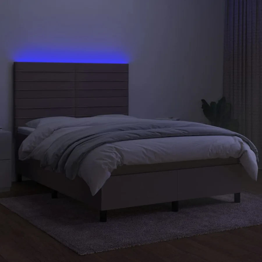 Sommier à lattes de lit et matelas et LED Taupe 140x190cm Tissu - 4