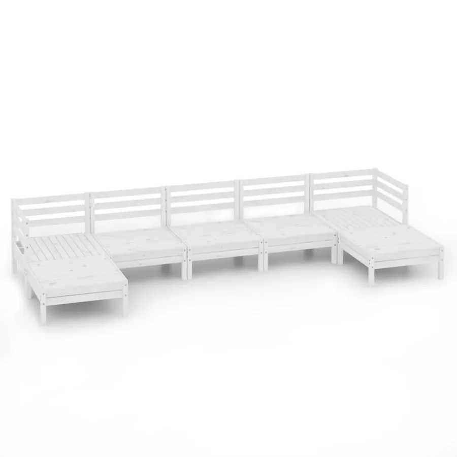 Salon de jardin 7 pcs Blanc Bois de pin massif - 2
