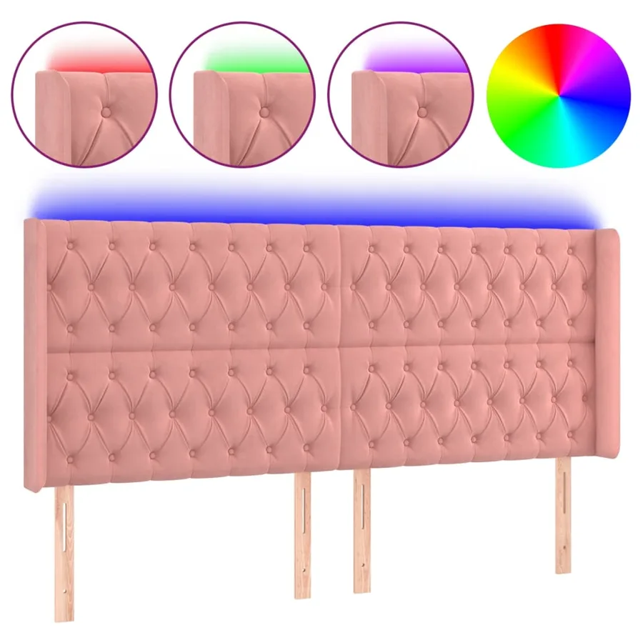 Tête de lit à LED Rose 183x16x118/128 cm Velours - 2