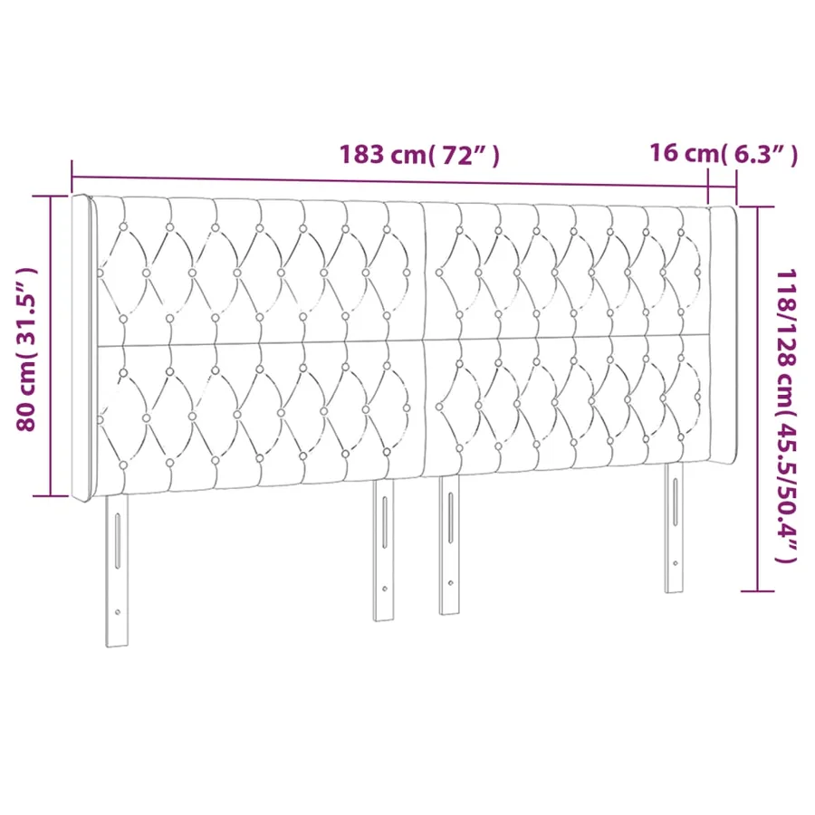 Tête de lit à LED Rose 183x16x118/128 cm Velours - 6