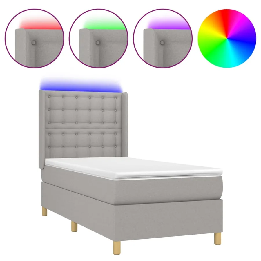 Sommier à lattes de lit matelas LED Gris clair 90x190cm Tissu - 2