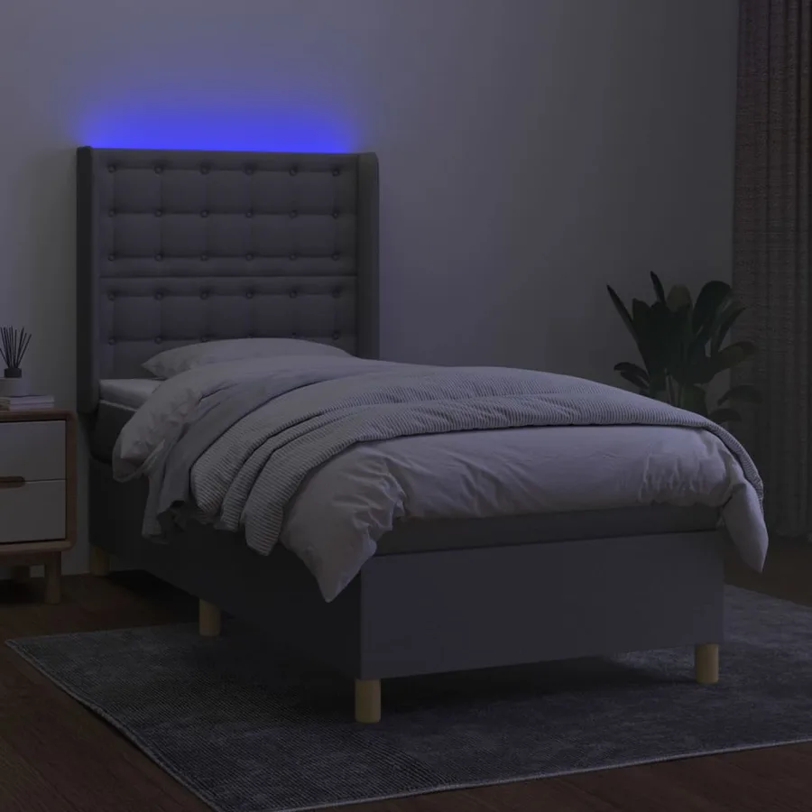 Sommier à lattes de lit matelas LED Gris clair 90x190cm Tissu - 3