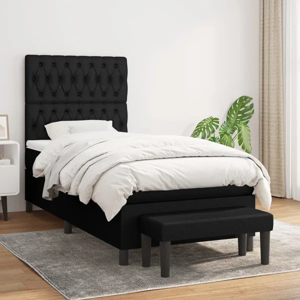 Sommier à lattes de lit avec matelas Noir 90x200 cm Tissu