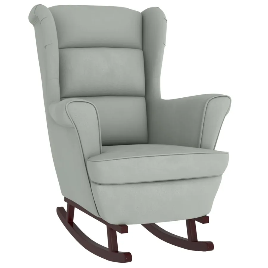 Fauteuil à bascule à oreilles en velours gris clair bois massif - 4