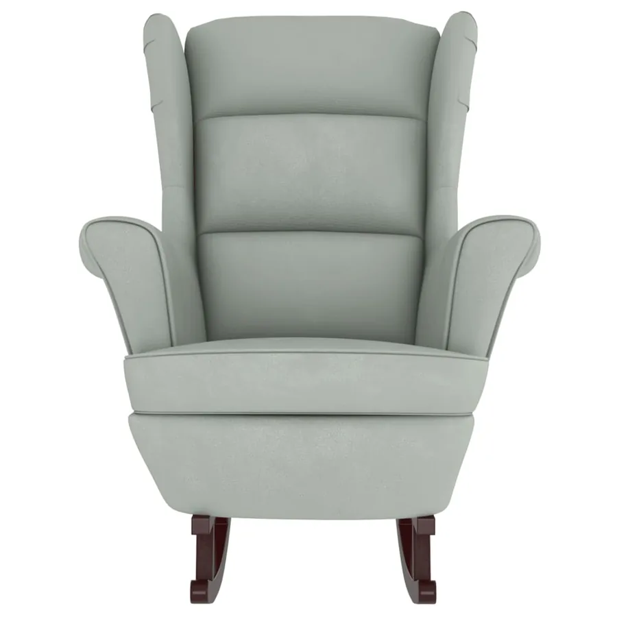 Fauteuil à bascule à oreilles en velours gris clair bois massif - 5