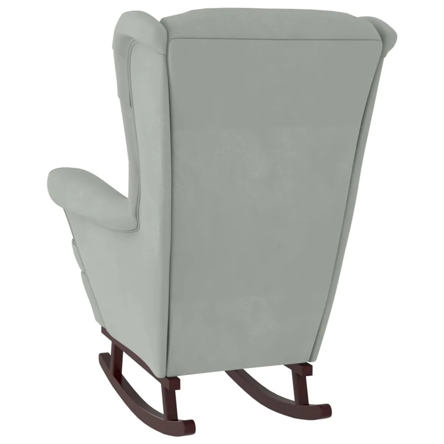 Fauteuil à bascule à oreilles en velours gris clair bois massif - 7