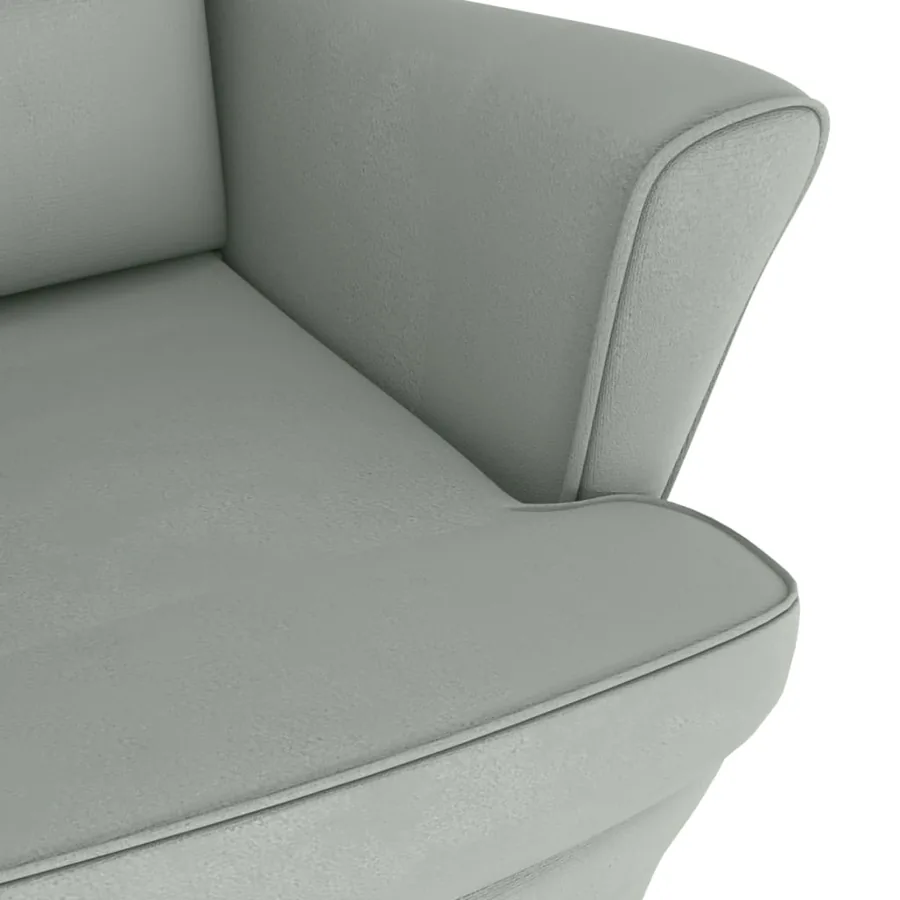 Fauteuil à bascule à oreilles en velours gris clair bois massif - 8