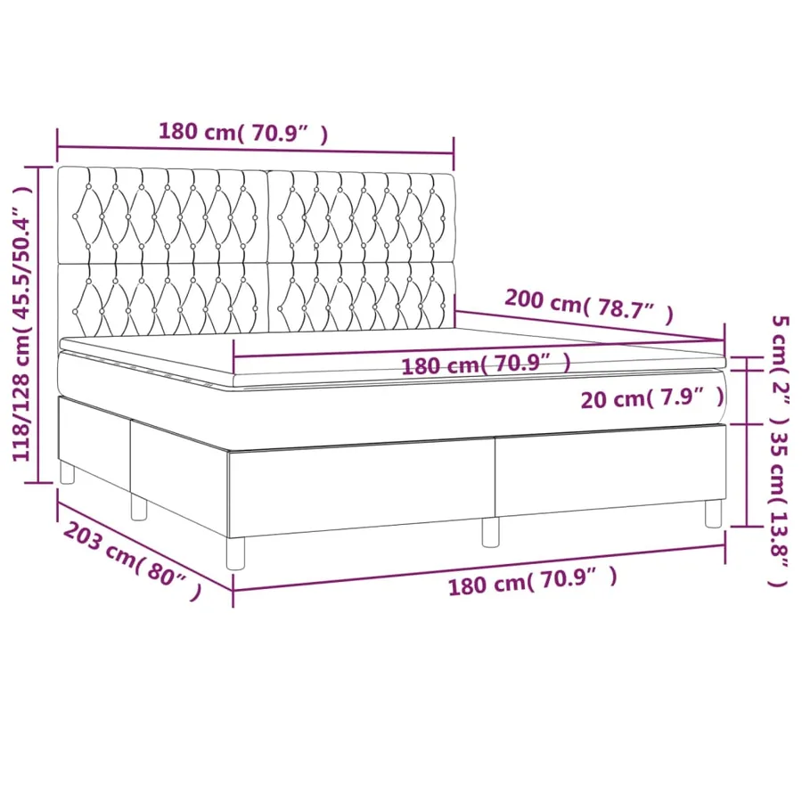 Sommier à lattes de lit avec matelas Gris clair 180x200cm Tissu - 6