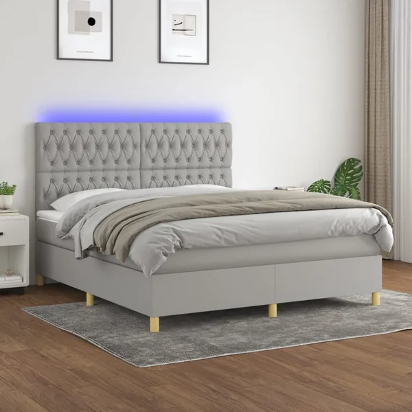 Sommier à lattes de lit et matelas et LED Gris clair 180x200 cm