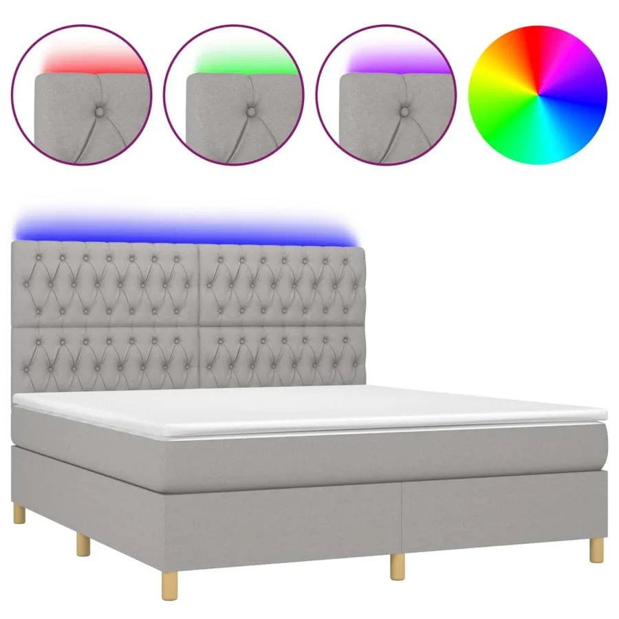 Sommier à lattes de lit et matelas et LED Gris clair 180x200 cm - 2