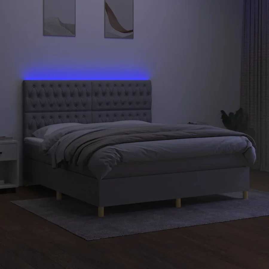 Sommier à lattes de lit et matelas et LED Gris clair 180x200 cm - 4