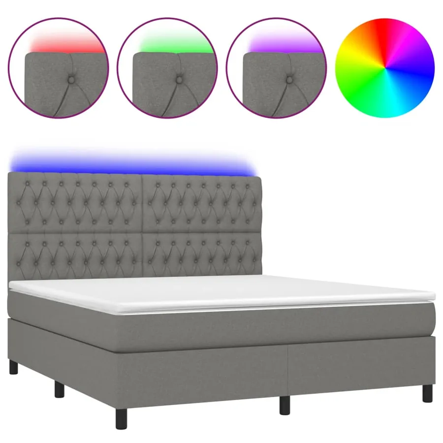 Sommier à lattes de lit et matelas et LED Gris foncé 180x200 cm - 2