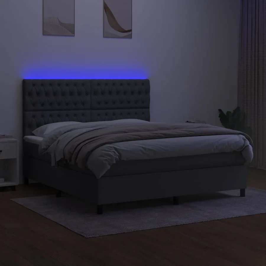 Sommier à lattes de lit et matelas et LED Gris foncé 180x200 cm - 4
