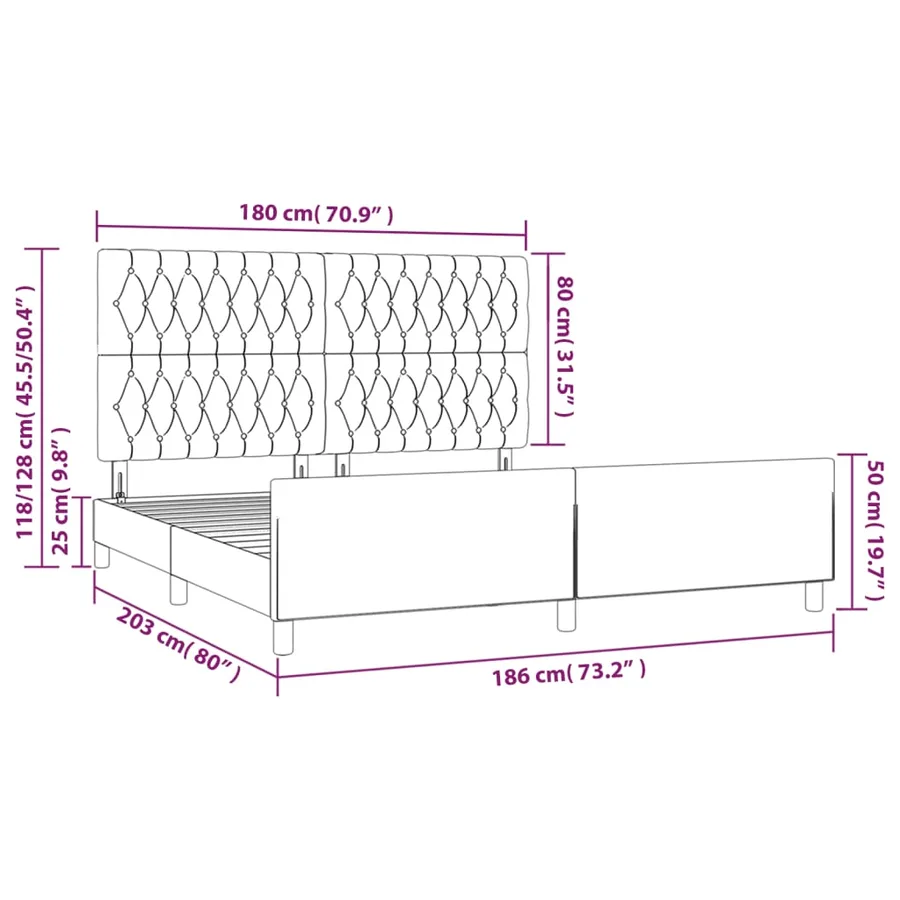 Cadre de lit sans matelas gris clair 180x200 cm tissu - 14