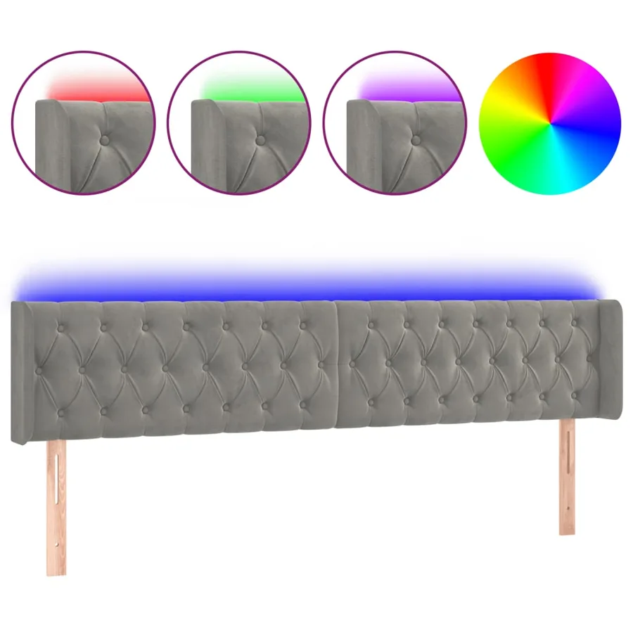 Tête de lit à LED Gris clair 183x16x78/88 cm Velours - 2