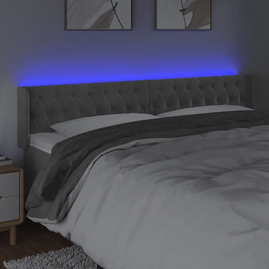 Tête de lit à LED Gris clair 183x16x78/88 cm Velours - 4