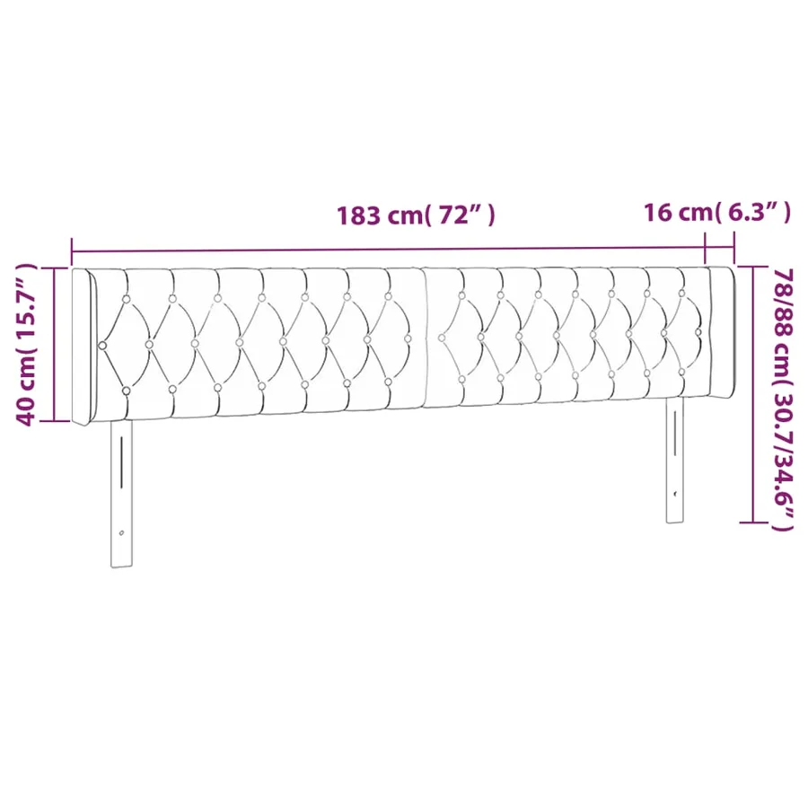Tête de lit à LED Gris clair 183x16x78/88 cm Velours - 6
