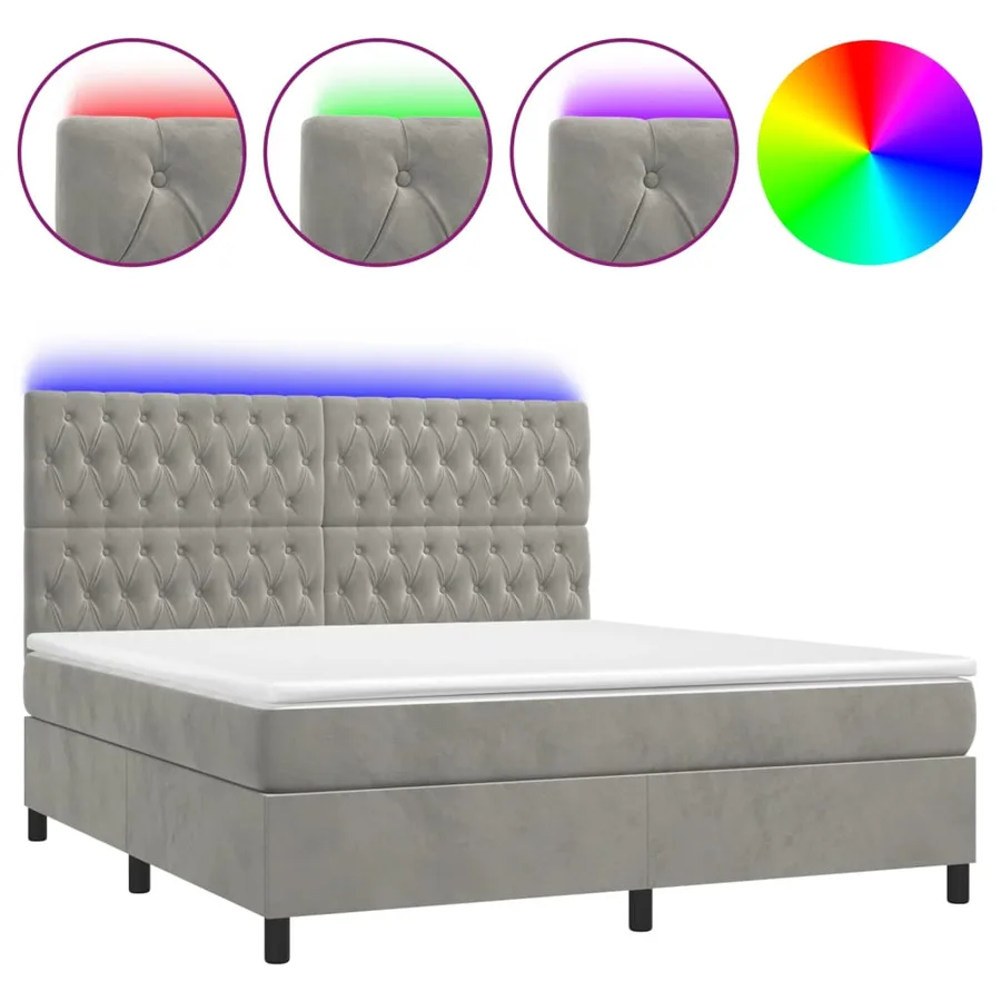 Sommier à lattes de lit matelas et LED Gris clair 180x200 cm - 2