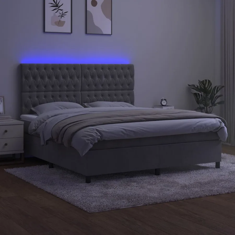 Sommier à lattes de lit matelas et LED Gris clair 180x200 cm - 4