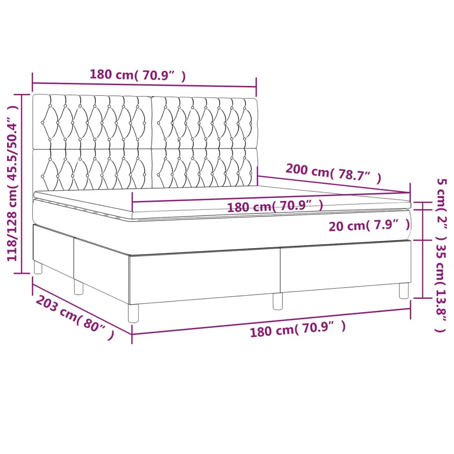Sommier à lattes de lit matelas et LED Gris clair 180x200 cm - 8
