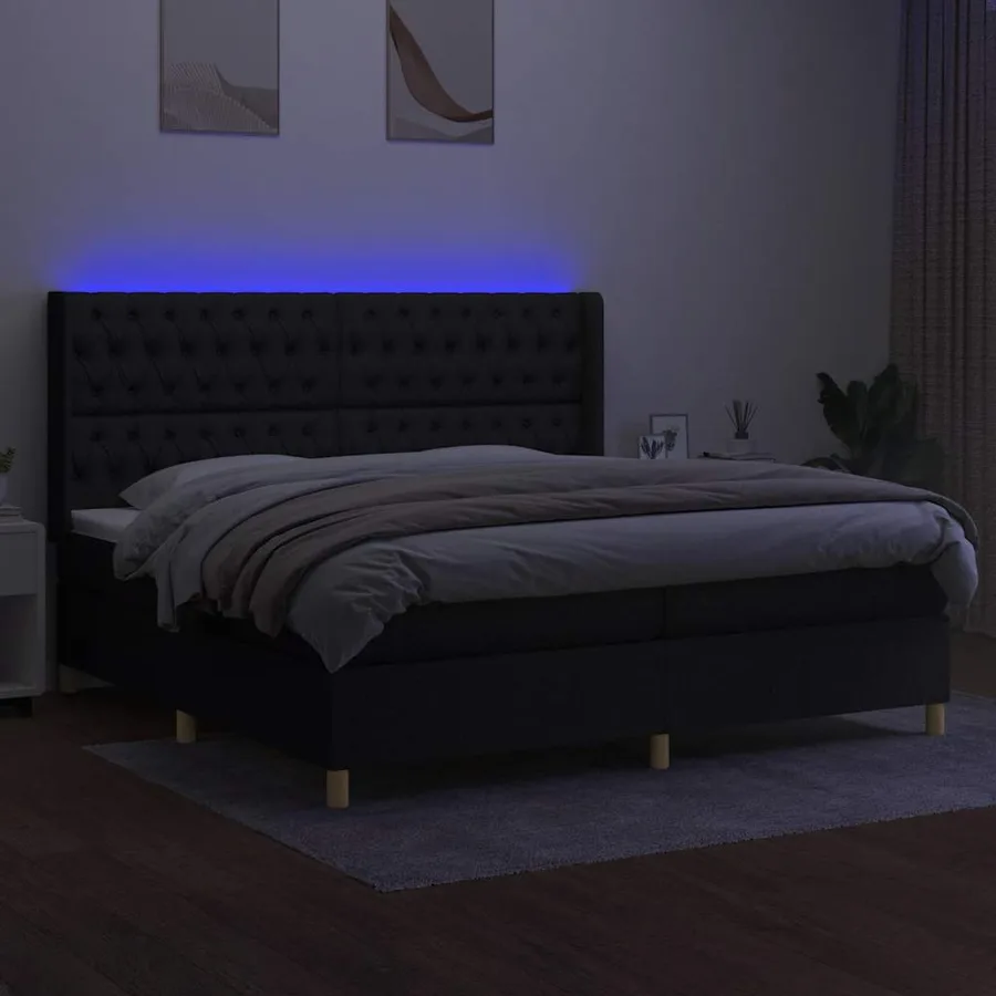Sommier à lattes de lit matelas et LED Noir 200x200 cm Tissu - 3
