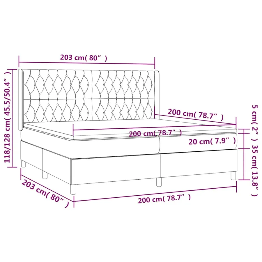 Sommier à lattes de lit matelas et LED Noir 200x200 cm Tissu - 8
