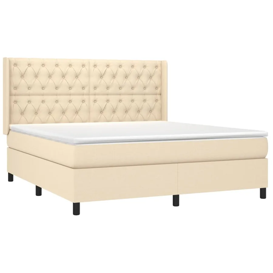 Sommier à lattes de lit matelas et LED Crème 160x200 cm Tissu - 4