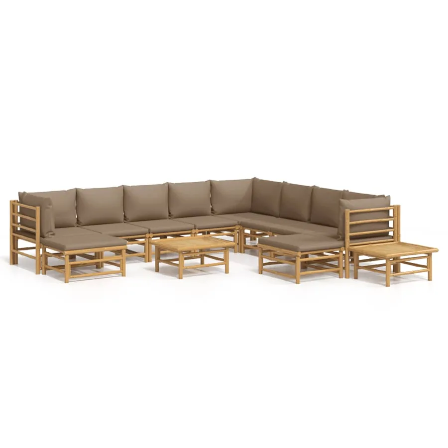 Salon de jardin 12 pcs avec coussins taupe bambou - 2
