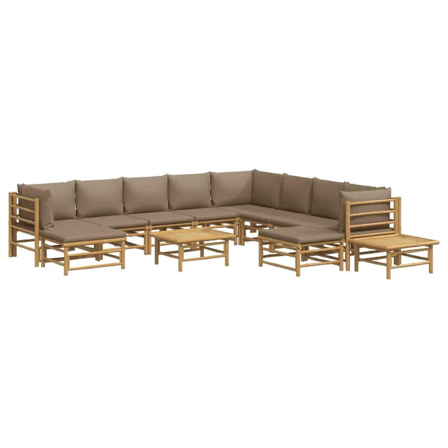 Salon de jardin 12 pcs avec coussins taupe bambou - 3