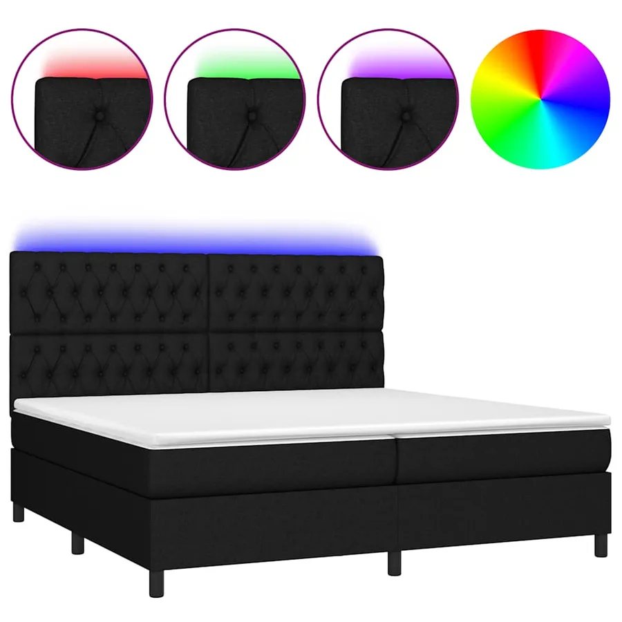Sommier à lattes de lit et matelas et LED Noir 200x200 cm Tissu - 2