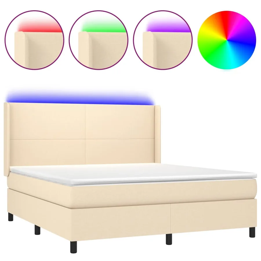 Sommier à lattes de lit matelas et LED Crème 160x200 cm Tissu - 2