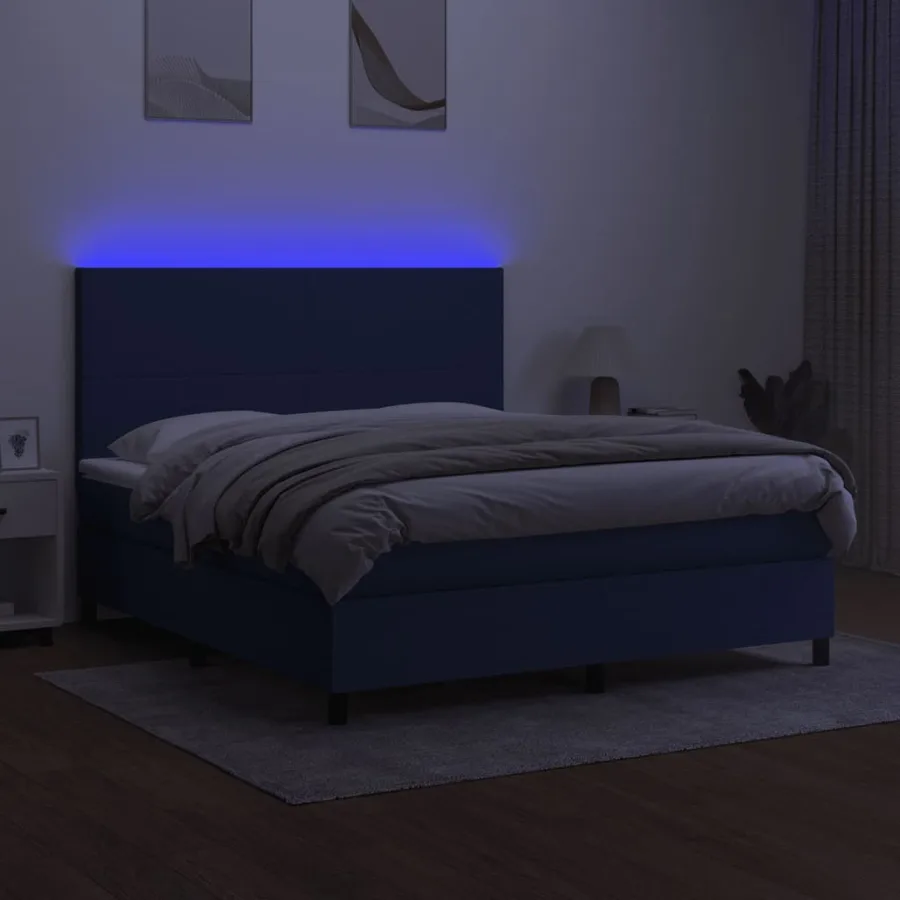 Sommier à lattes de lit et matelas et LED Bleu 160x200 cm Tissu - 4